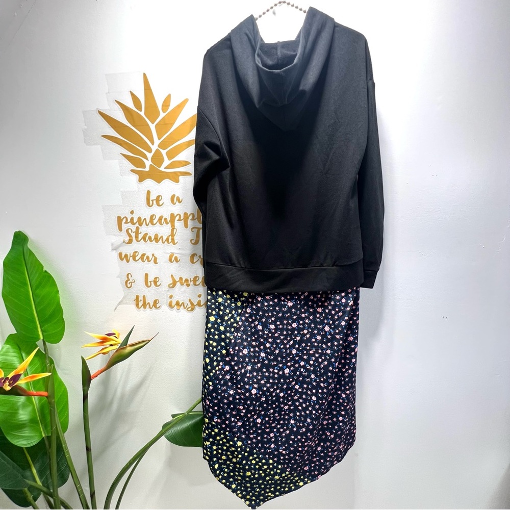 TOPSHOP Hoodie Sweatshirt Hybrid Floral Lace Asymmetrical Hem MIDI Dress Size 4 - Picture 13 of 14
